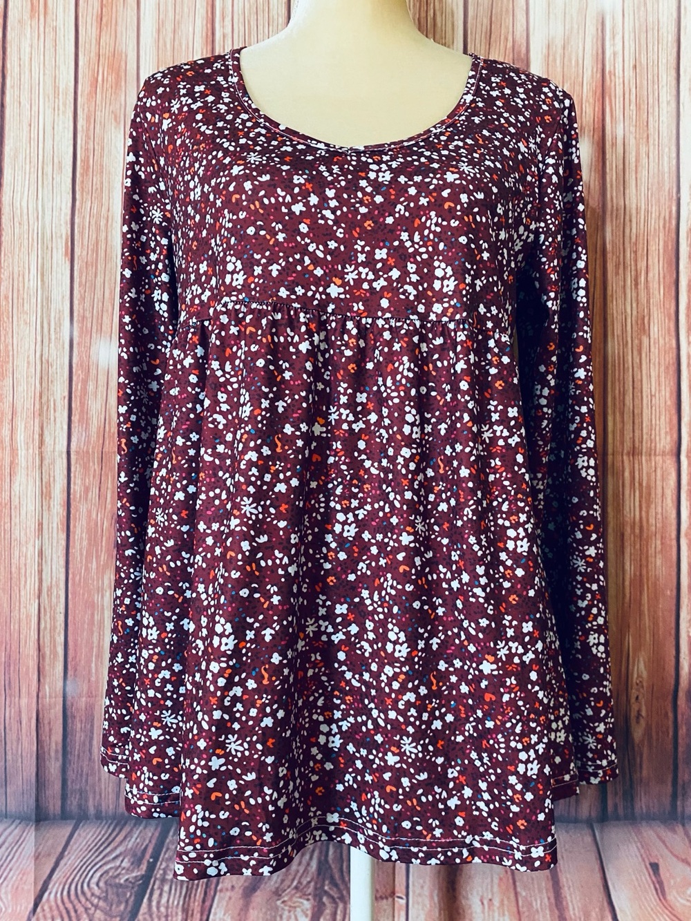 Women’s Large Blouse Multicolored Floral Long Sleeves V Neck Silky Stretch